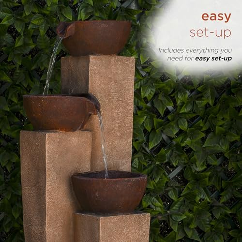 41” Outdoor 3-Tiered Weathered Stone Water Fountain W3307