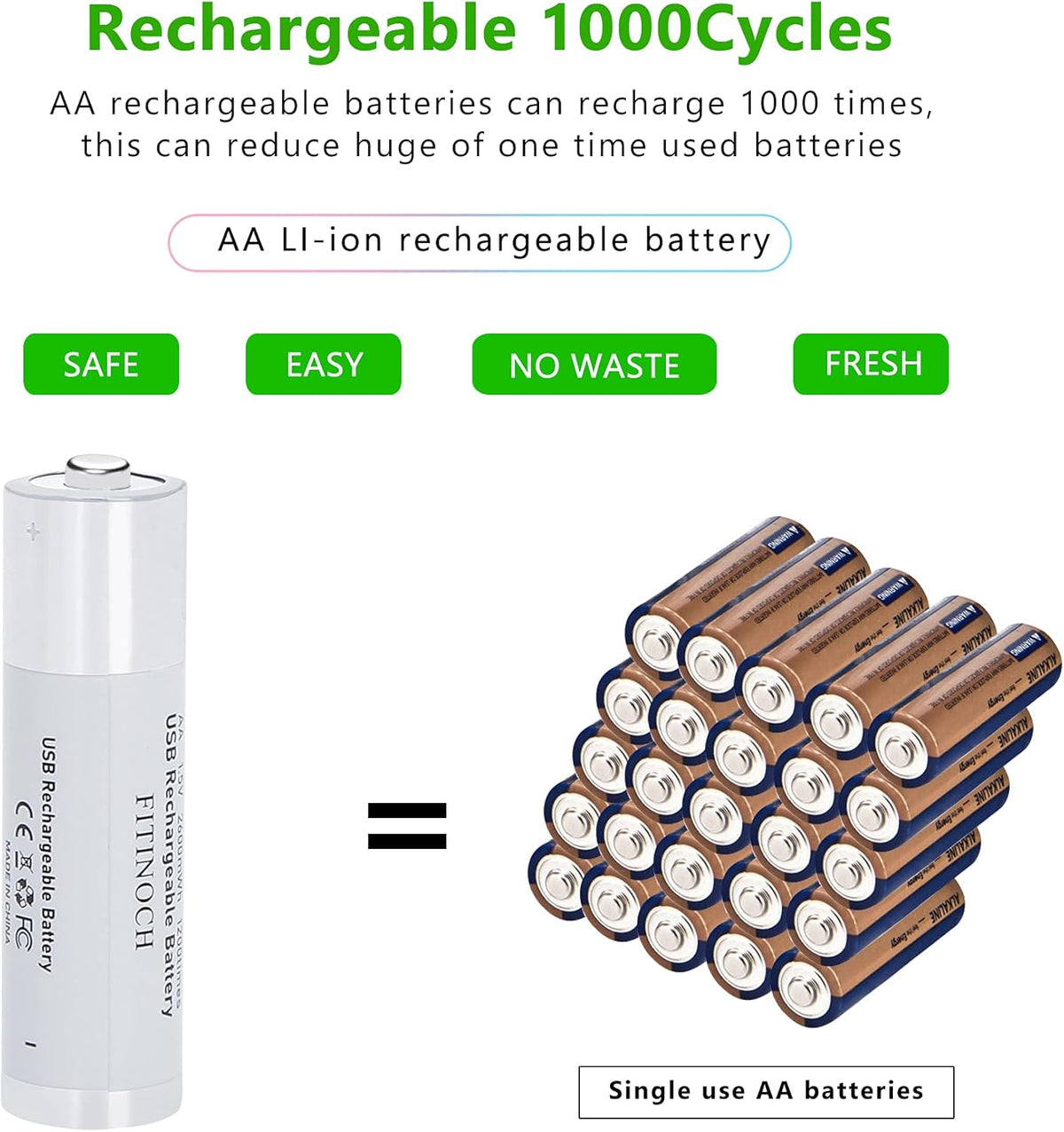 10 Pack Rechargeable AA Lithium Batteries with 4 in 1 USB Charging Cable C599405