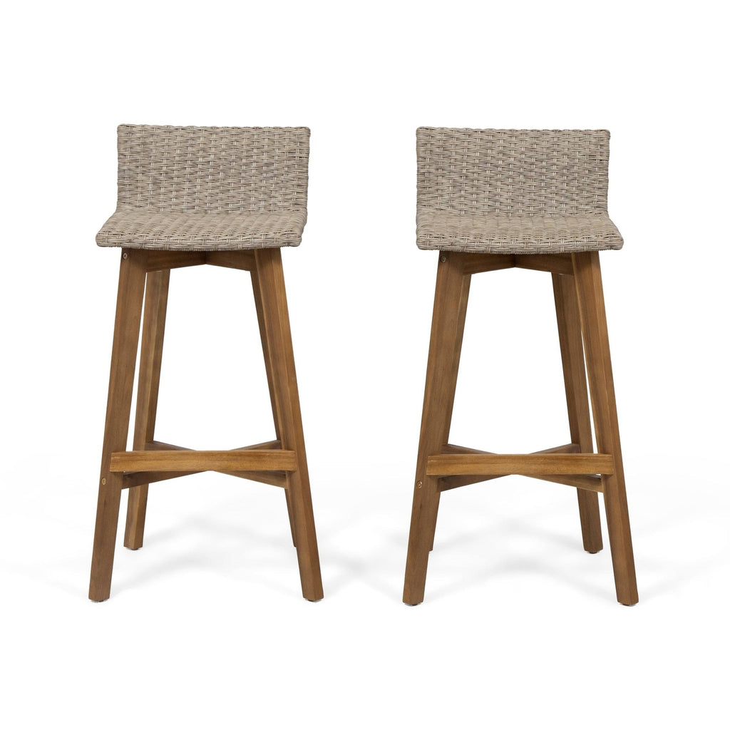 2pk Acacia Wood Wicker Patio Barstools Brown K263