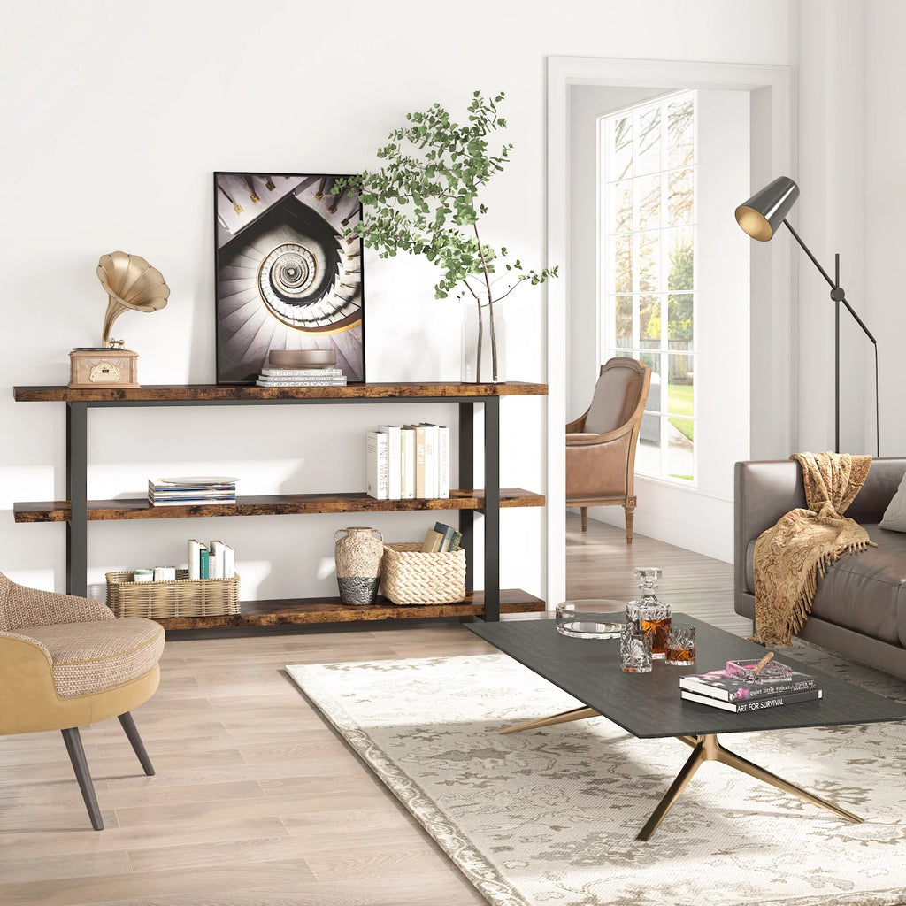3-Tier Rustic Brown Console Table Shelving Unit M5926