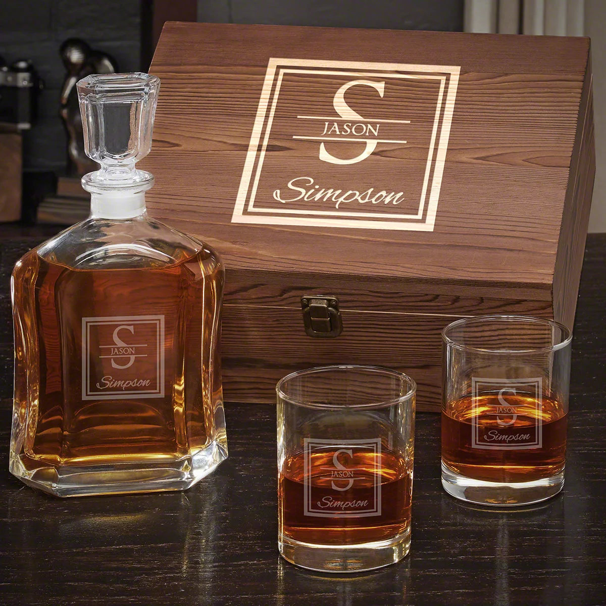 Engraved Whiskey Decanter Set with Glasses H35052