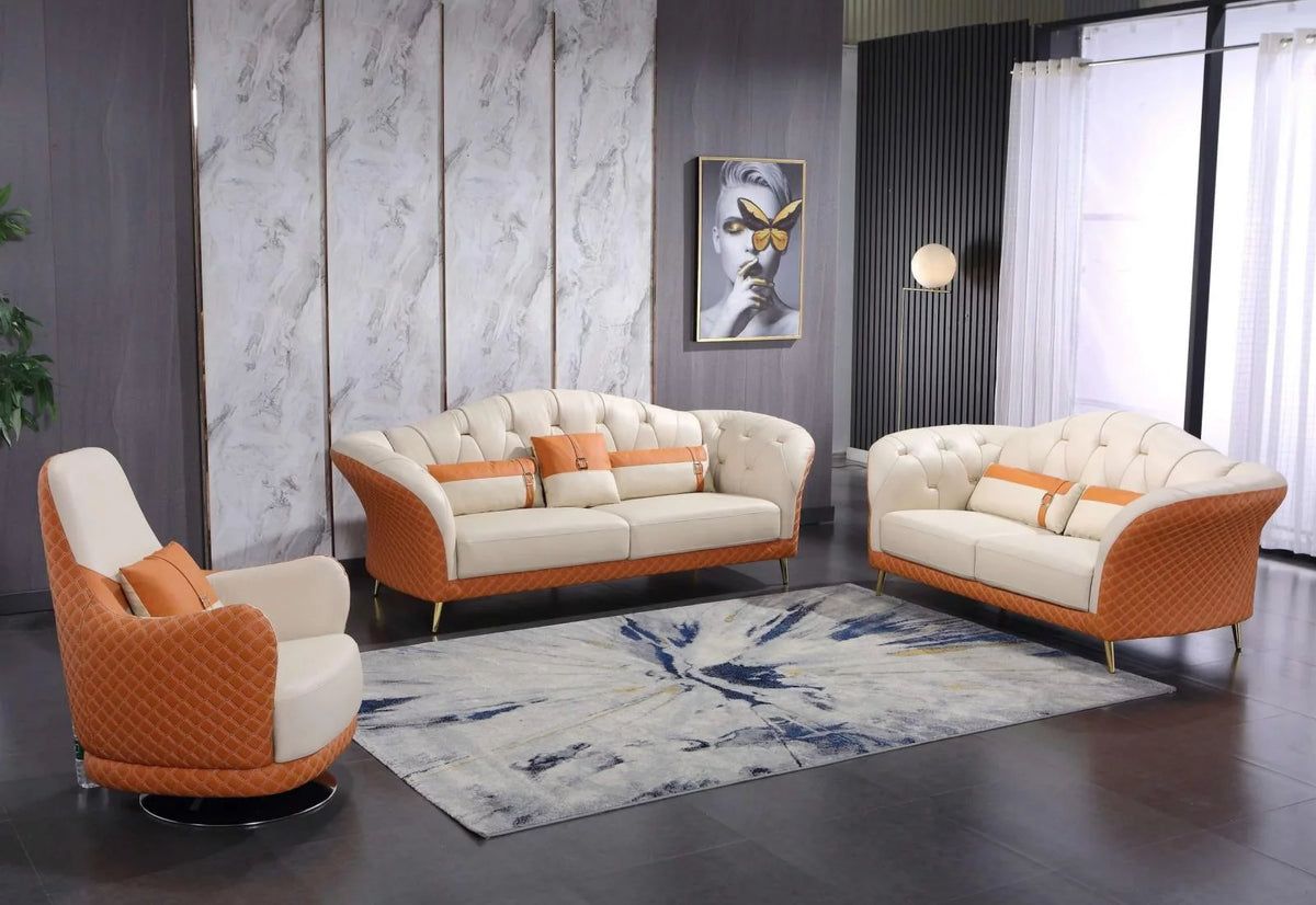 Off White Orange Italian Leather Arm Chair J527