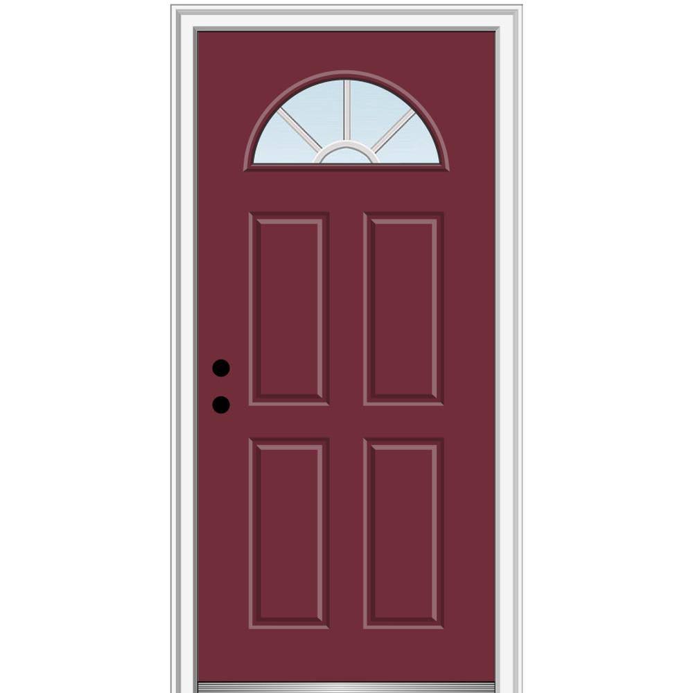 36 in. x 80 in. Right-Hand Inswing 1/4-Lite Clear 4-Panel Painted Steel Prehung Front Door W899480