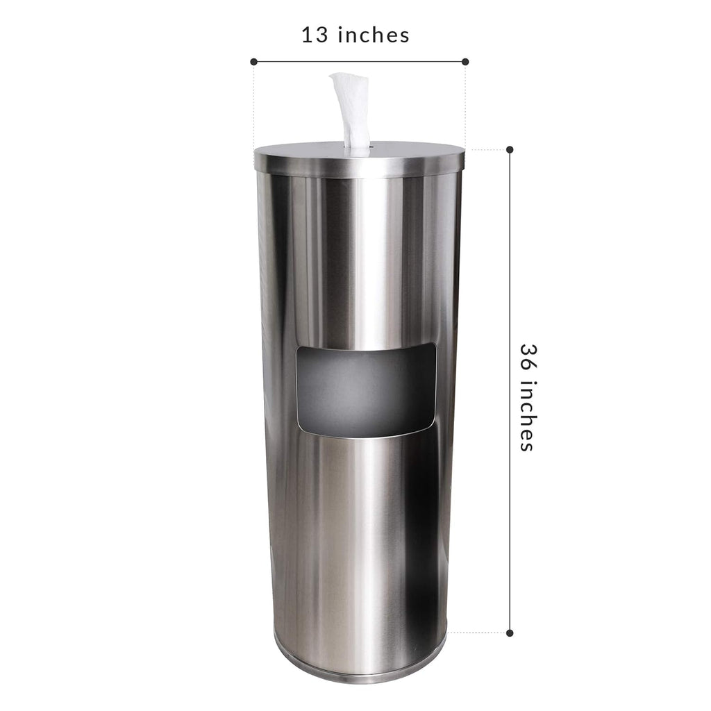 Stainless Steel Floor Stand Wipe Dispenser with Built-in Trash Can K52047
