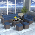 Brown Rattan 7 Pieces Outdoor Dining Set with Red Cushions I6982