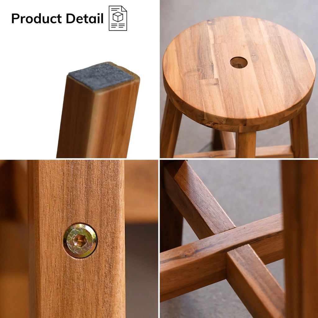 Acacia Wood Stool Round Top Natural Color R95075