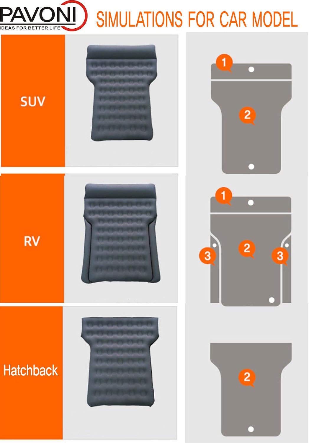 Car Inflatable Air Camping Mattress Pad with Electric Mattress Pump, Towel, Repair Patches & Storage Bag A390760