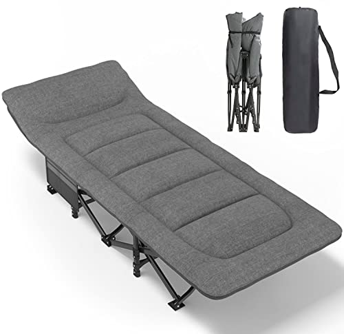 Camping Cot with Cushion and Pillow, Portable Folding Bed with Carry Bag (Grey) W984