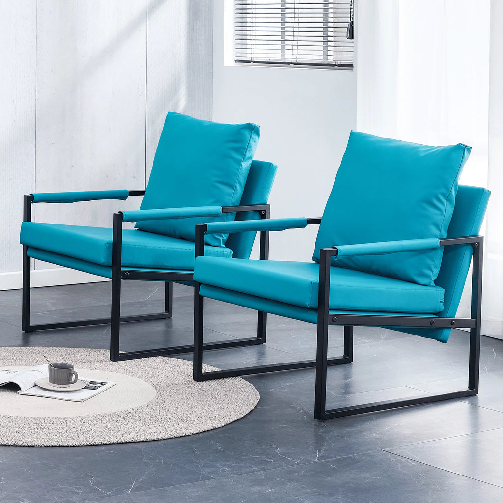 PU Leather Accent Arm Chair Mid Century Modern Upholstered Armchair Metal Frame T771