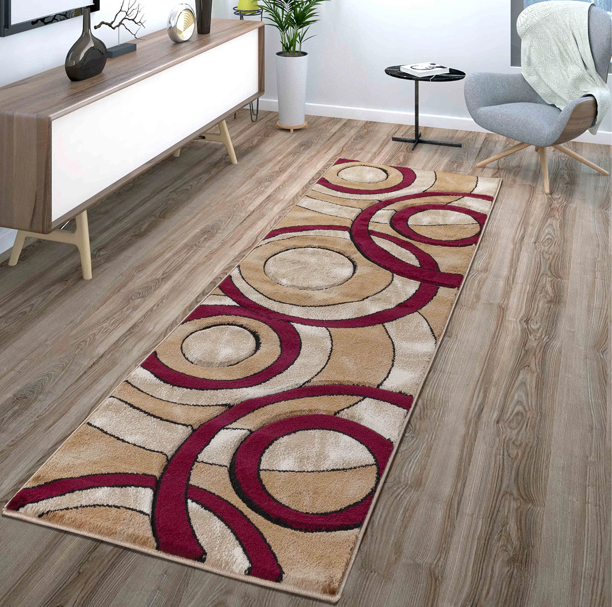 Dark Red Circles Area Rug P36217