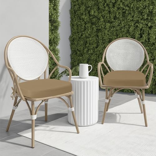Outdoor Chair Cushions Set of 4, 17" x 17" x 3" Thick D-Shaped Waterproof with Ties N599