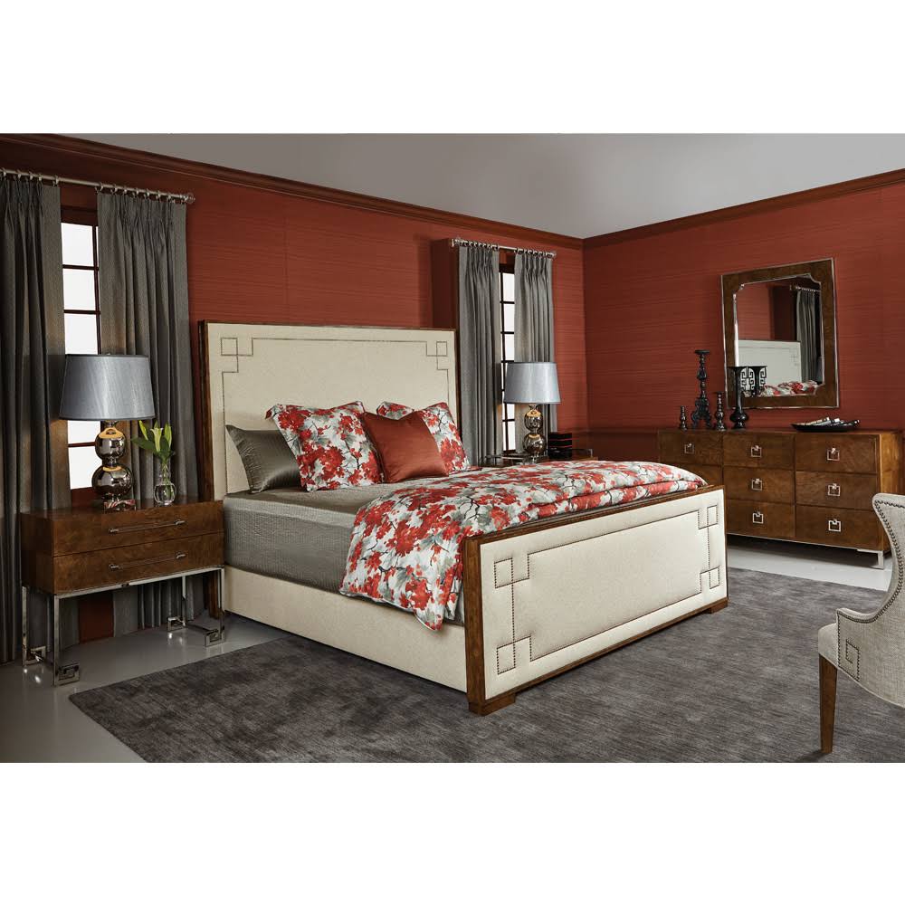 Dark Caramel Queen Upholstered Panel Bed S81132