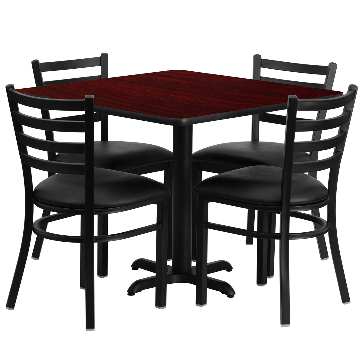36'' Square Mahogany Laminate Table Set with 4 Metal Chairs H521