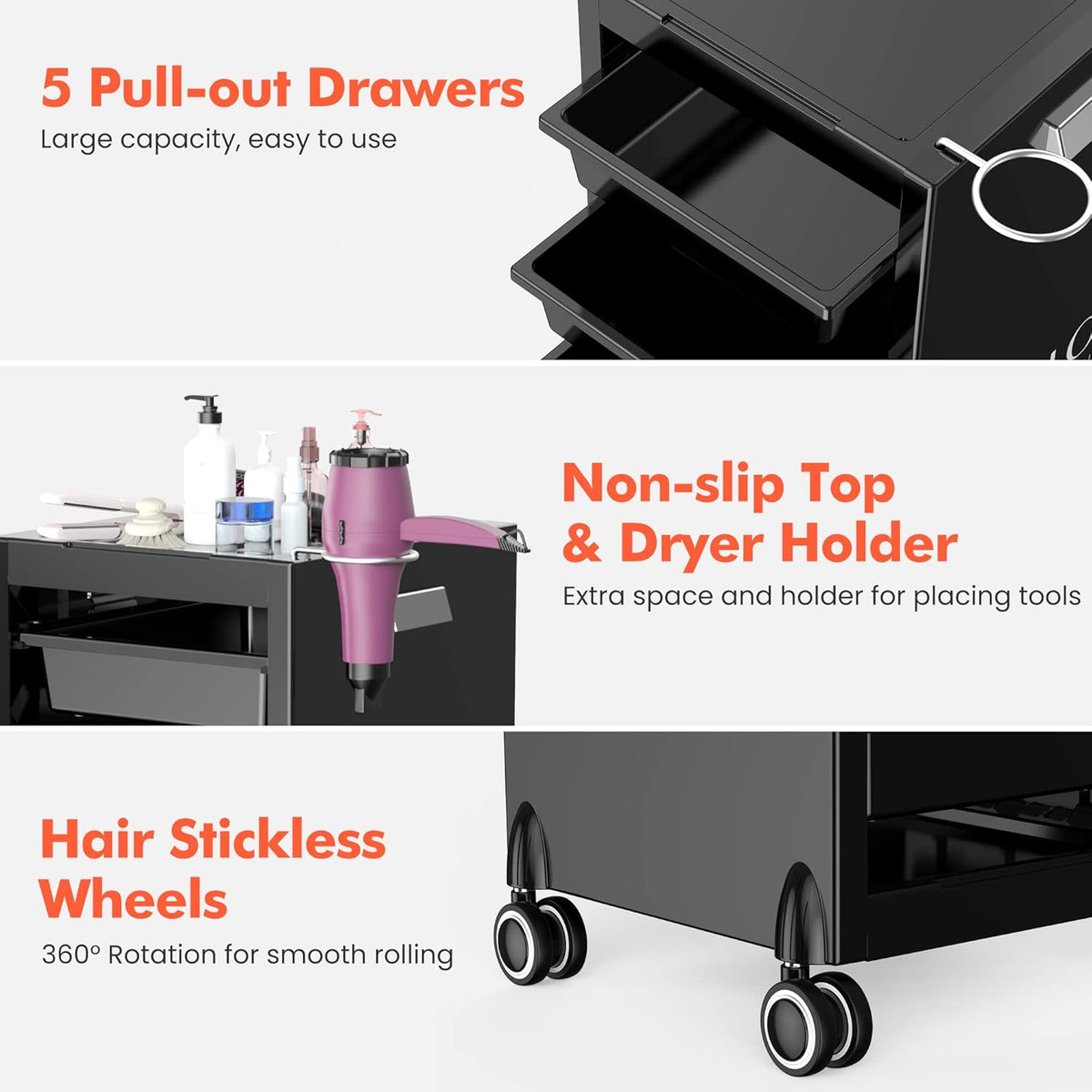 Salon Trolley Cart with 5 Trays T6292