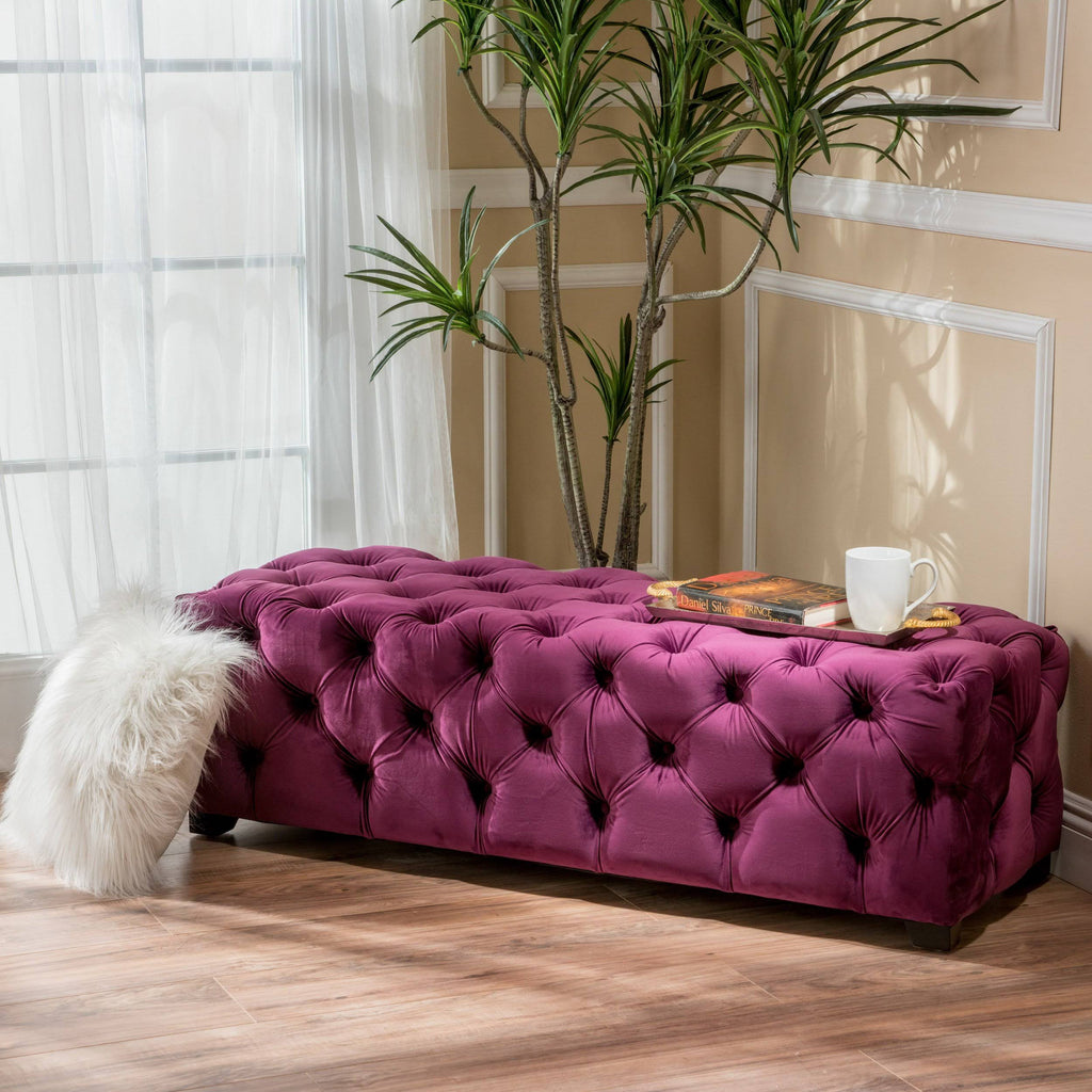 Dark Teal Tufted Velvet Rectangle Ottoman Bench L190