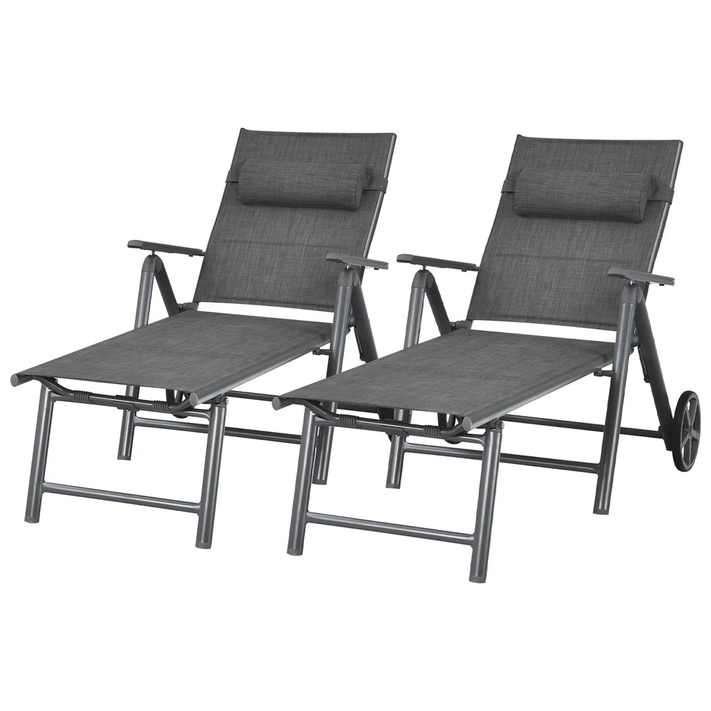 2PCS Aluminum Adjustable Pillow Padded Patio Chaise Lounge P136