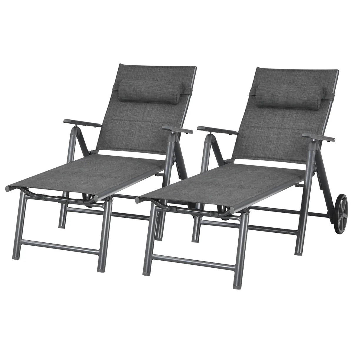 2PCS Aluminum Adjustable Pillow Padded Patio Chaise Lounge P136