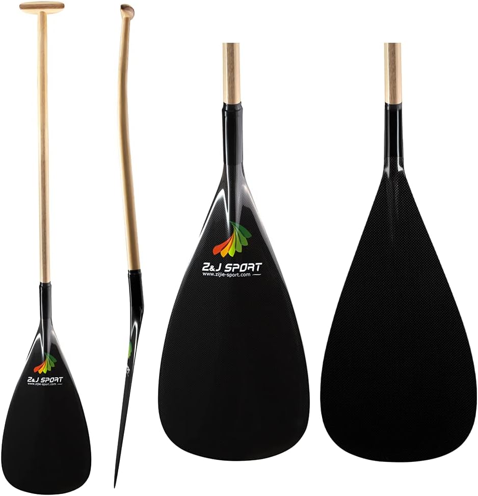 Outrigger Canoe Paddle with Carbon Blade and Wood Bent Shaft U525
