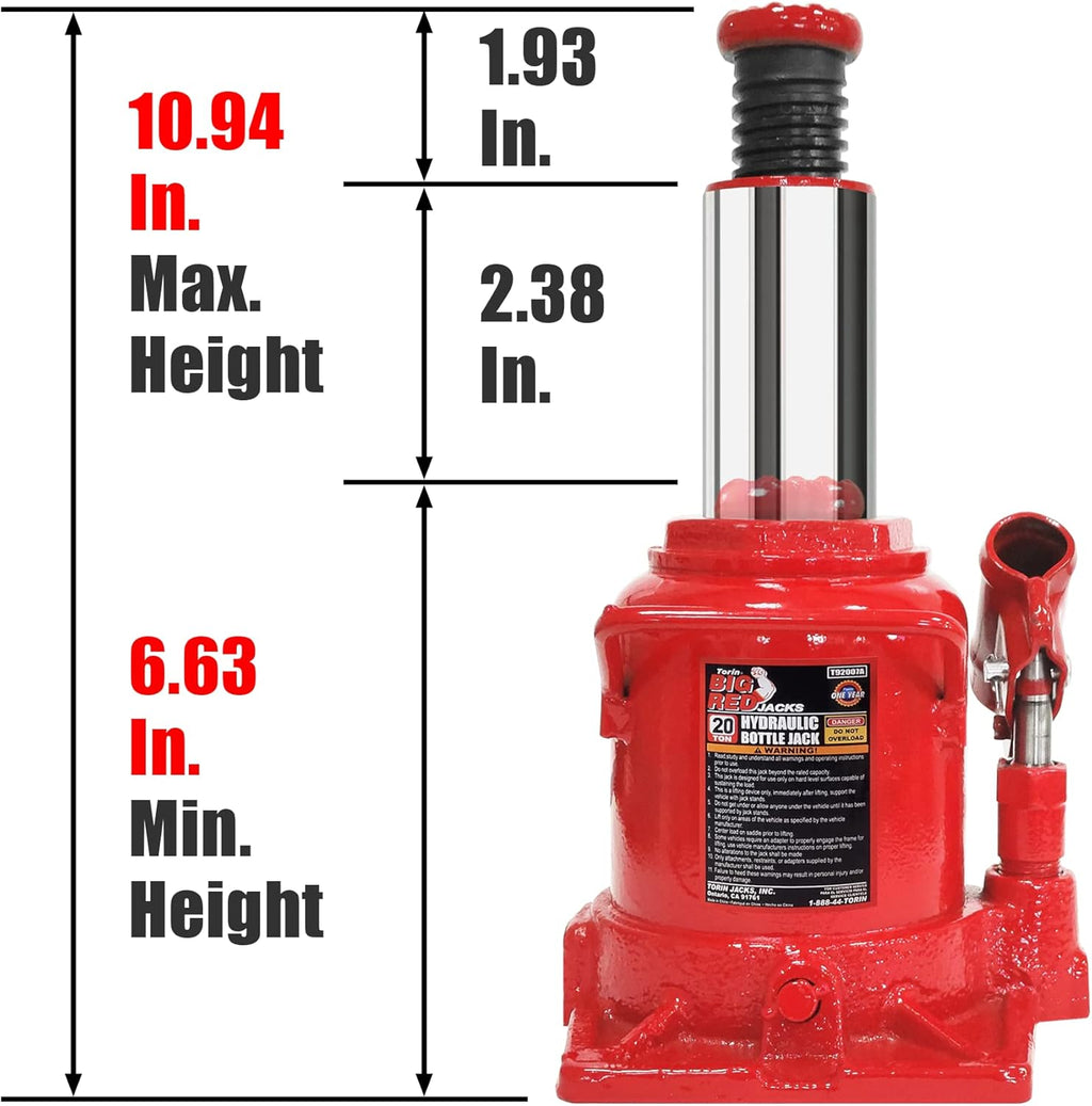 20 Ton Hydraulic Bottle Jack, Red, Pack of 2 A651005