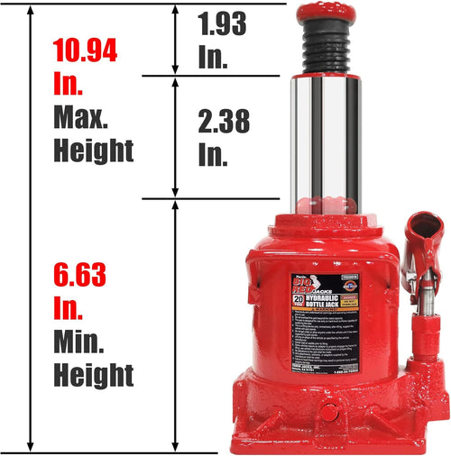 20 Ton Hydraulic Bottle Jack, Red, Pack of 2 A651005
