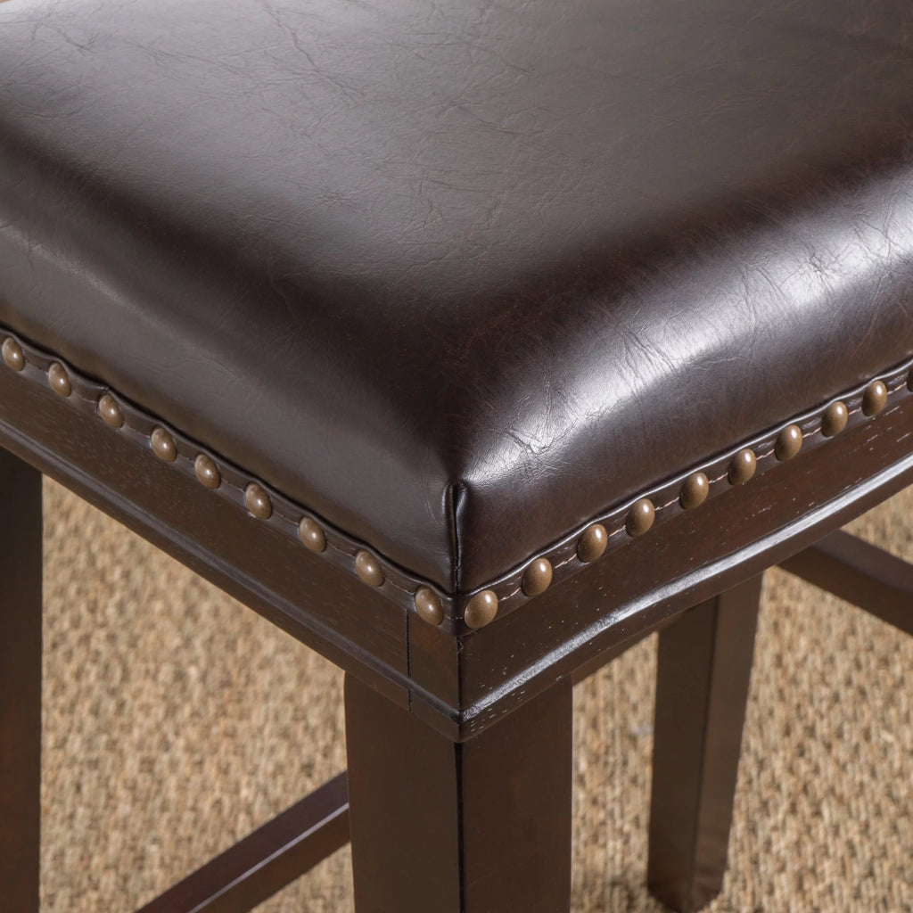 Brown Leather Saddle Stool Set of 2 W95724