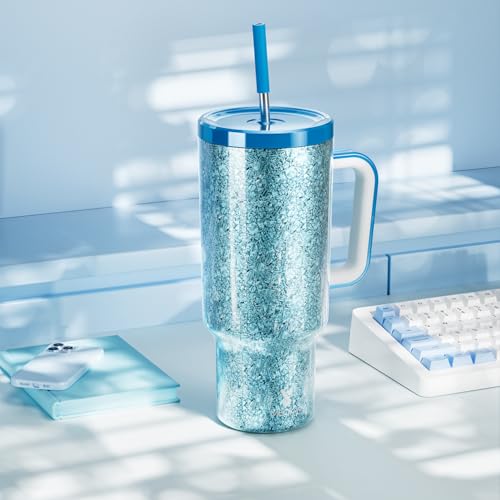 40oz Insulated Stainless Steel Tumbler with Handle and Straw E252653