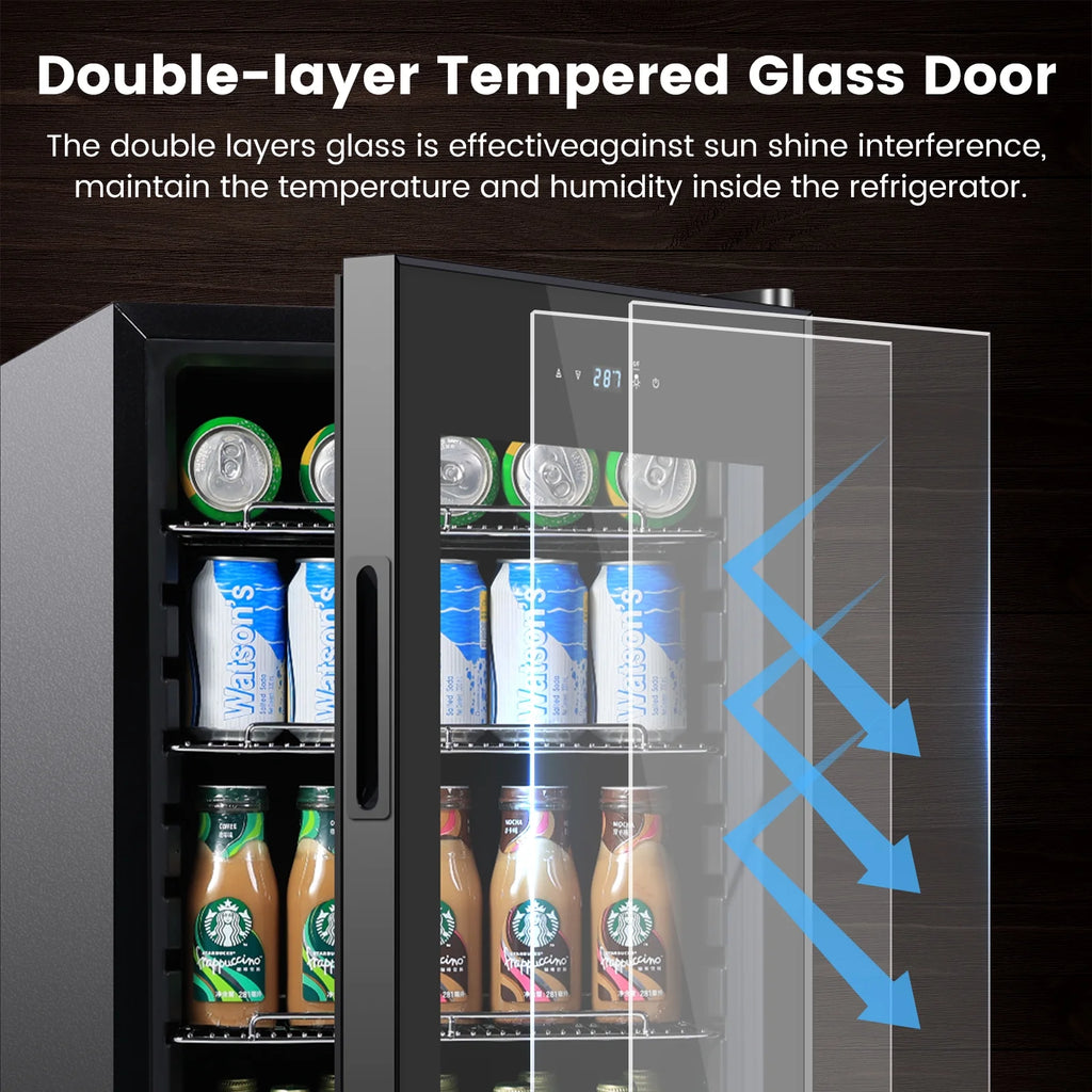 Black 96 Cans Beverage Refrigerator with Glass Door L82555