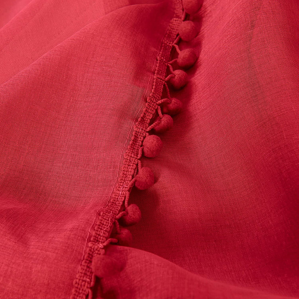 Semi-Sheer Curtains with Pom Pom Tassels 2 Piece Set 60 X 84 Red V521643