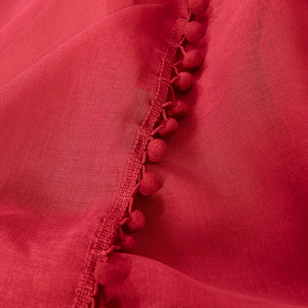 Semi-Sheer Curtains with Pom Pom Tassels 2 Piece Set 60 X 84 Red V521643