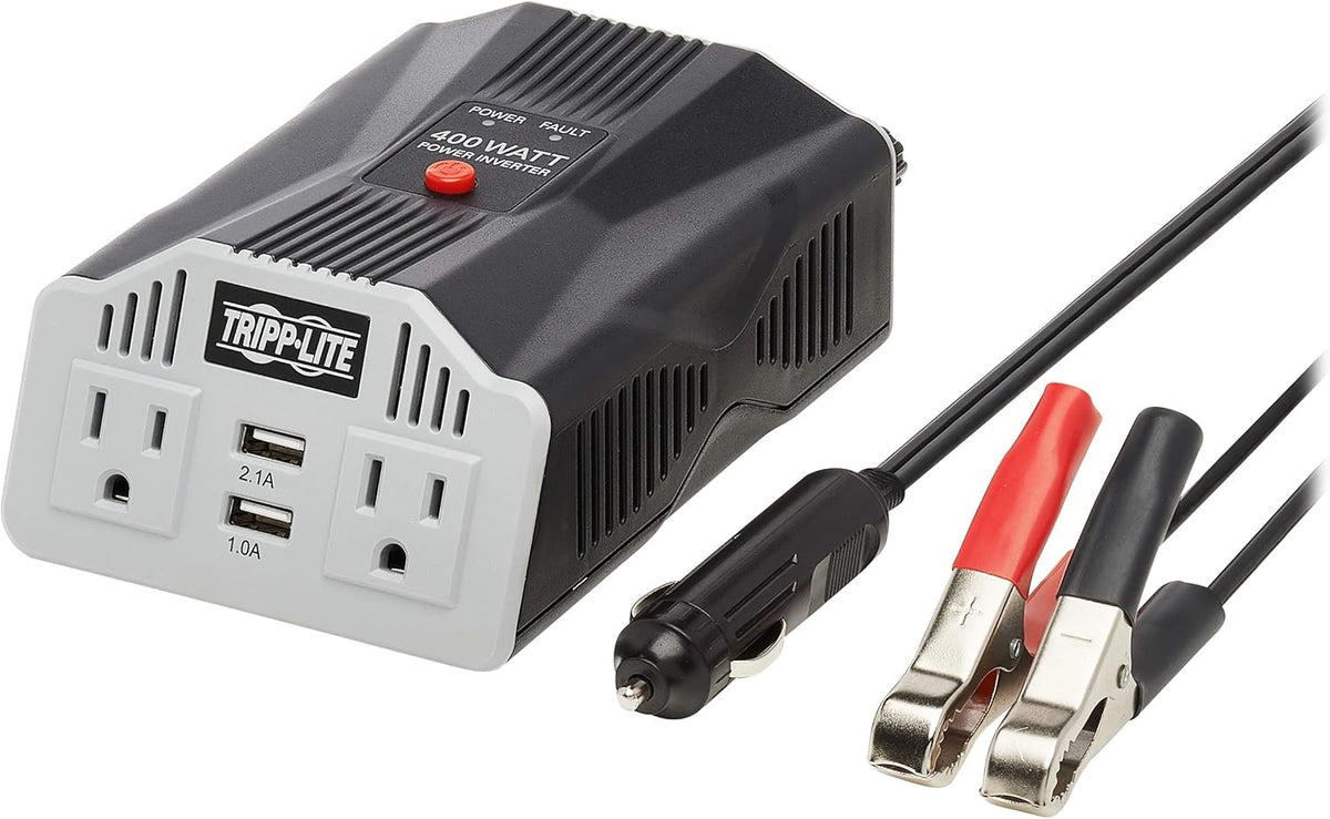 400W Car Power Inverter with 2 Outlets & 2 USB Charging Ports, Gray, Pack of 2 C8335