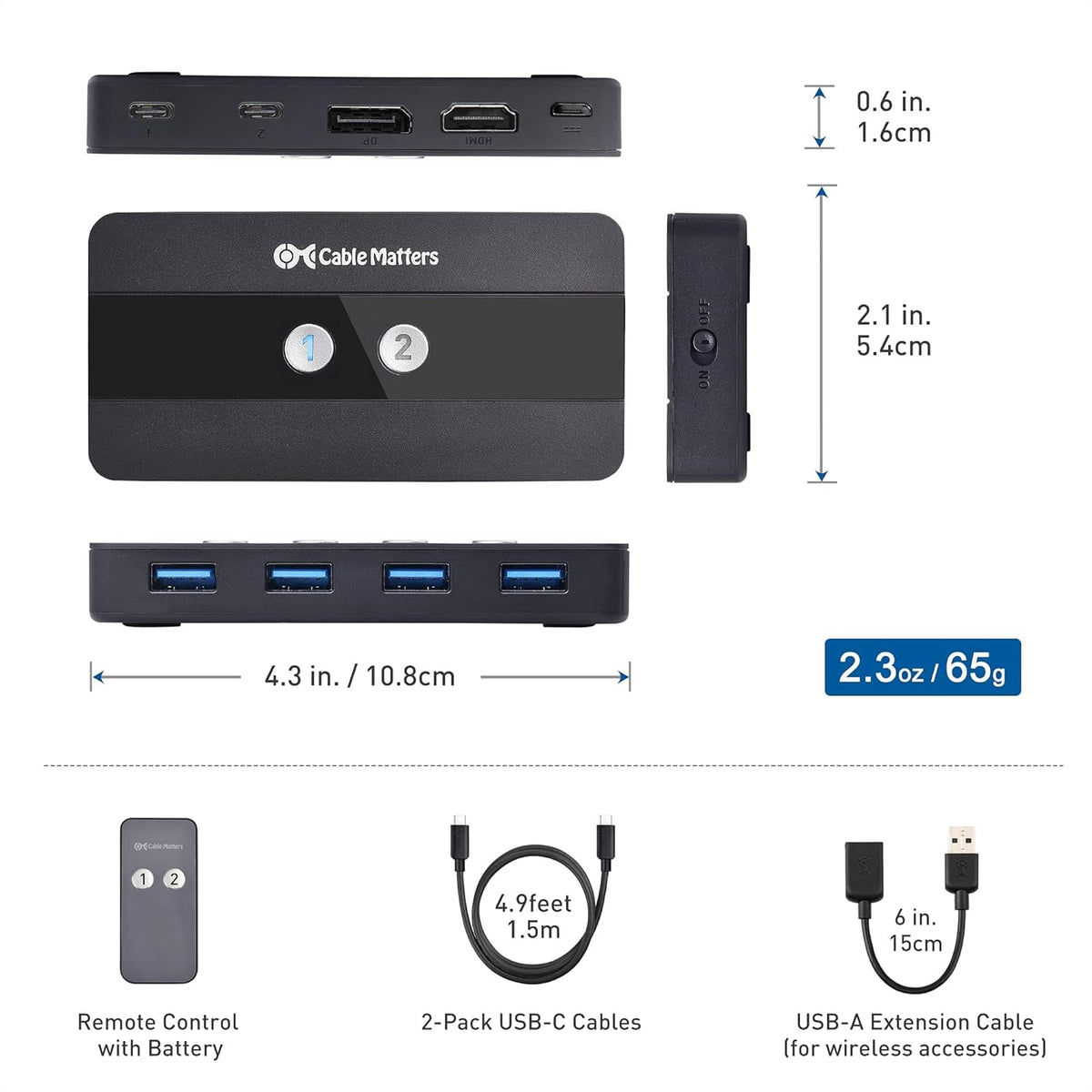 Dual 4K 60Hz USB C KVM Switch with HDMI, DisplayPort & 4x USB 3.0 S8050