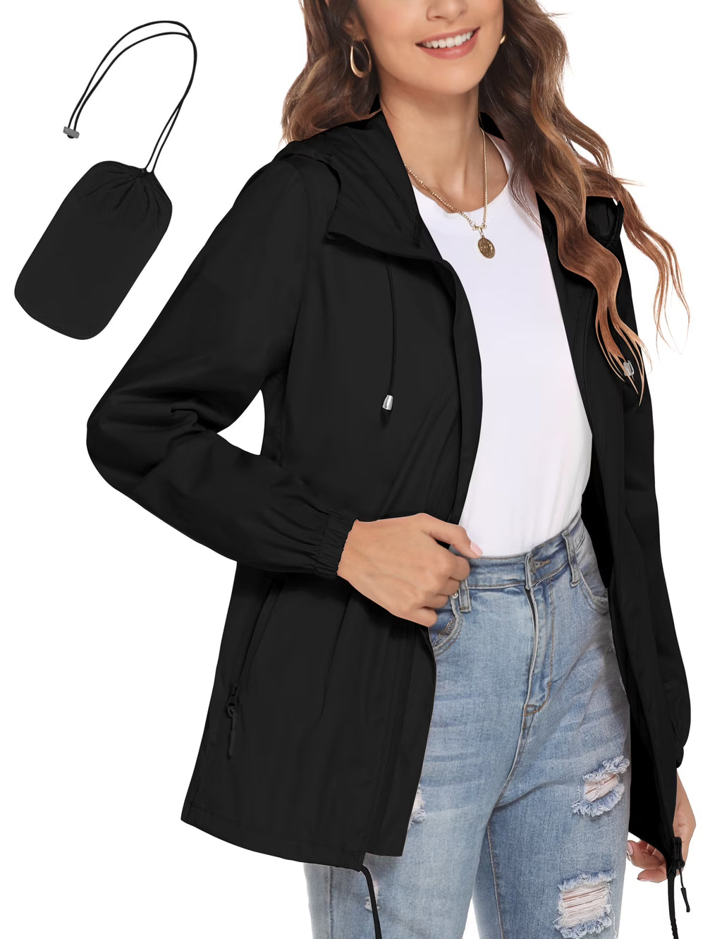 Waterproof Lightweight Hooded Rain Jacket B7380