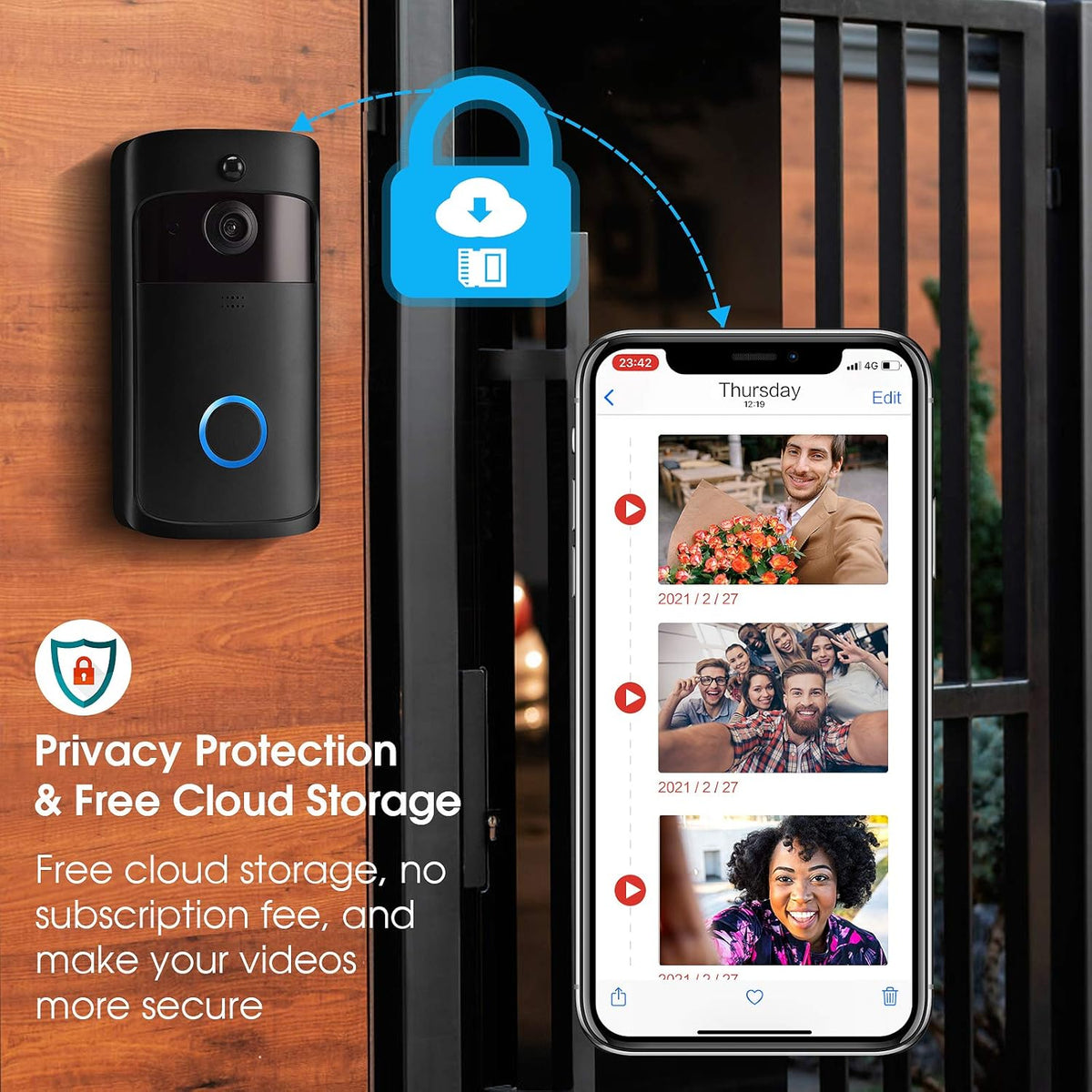 Wireless Doorbell Camera with Chime, Motion Detection, 2-Way Audio, Night Vision P794412