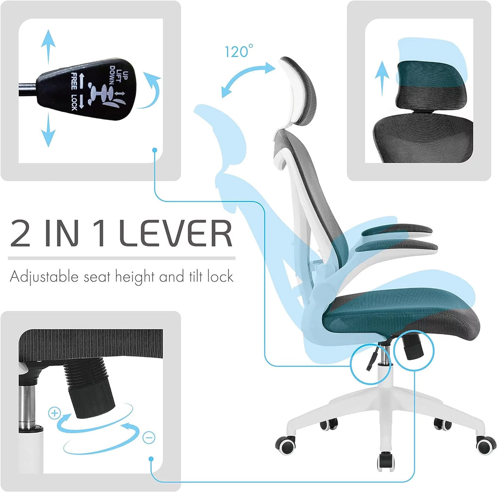 Office Chair with Headrest, Mesh Back, Armrests and Adjustable Seat with Wheels V42377