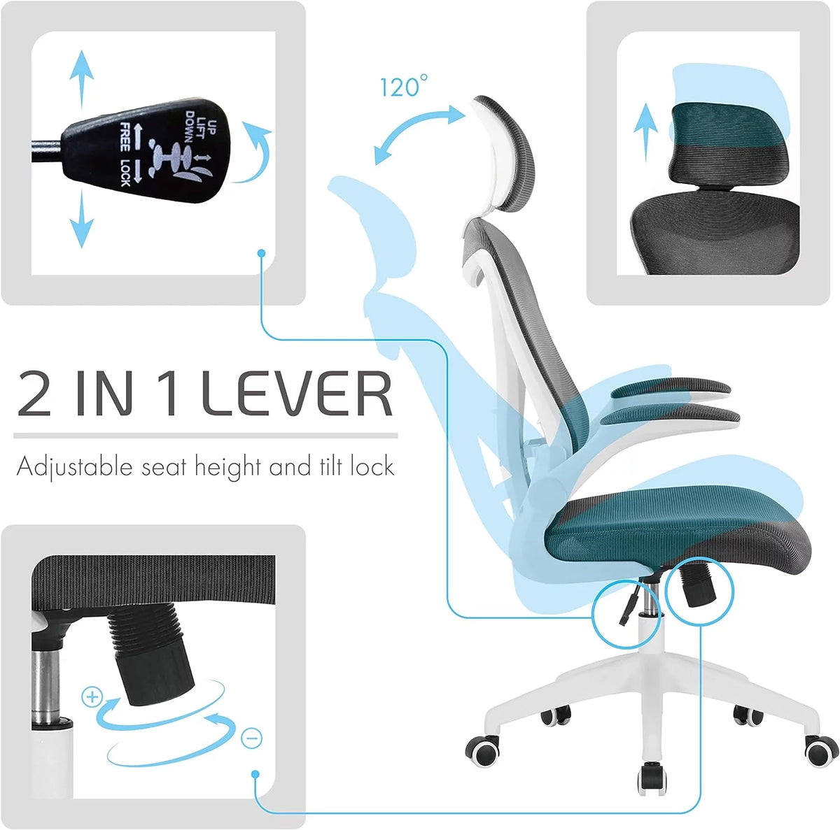 Office Chair with Headrest, Mesh Back, Armrests and Adjustable Seat with Wheels V42377