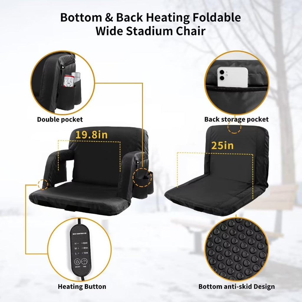 Heated Folding Stadium Seat with Back Support, 6 Reclining Positions, 3 Heat Modes K36854