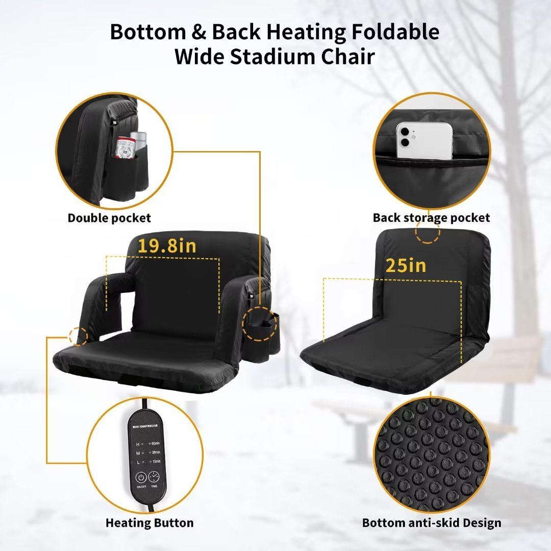 Heated Folding Stadium Seat with Back Support, 6 Reclining Positions, 3 Heat Modes K36854