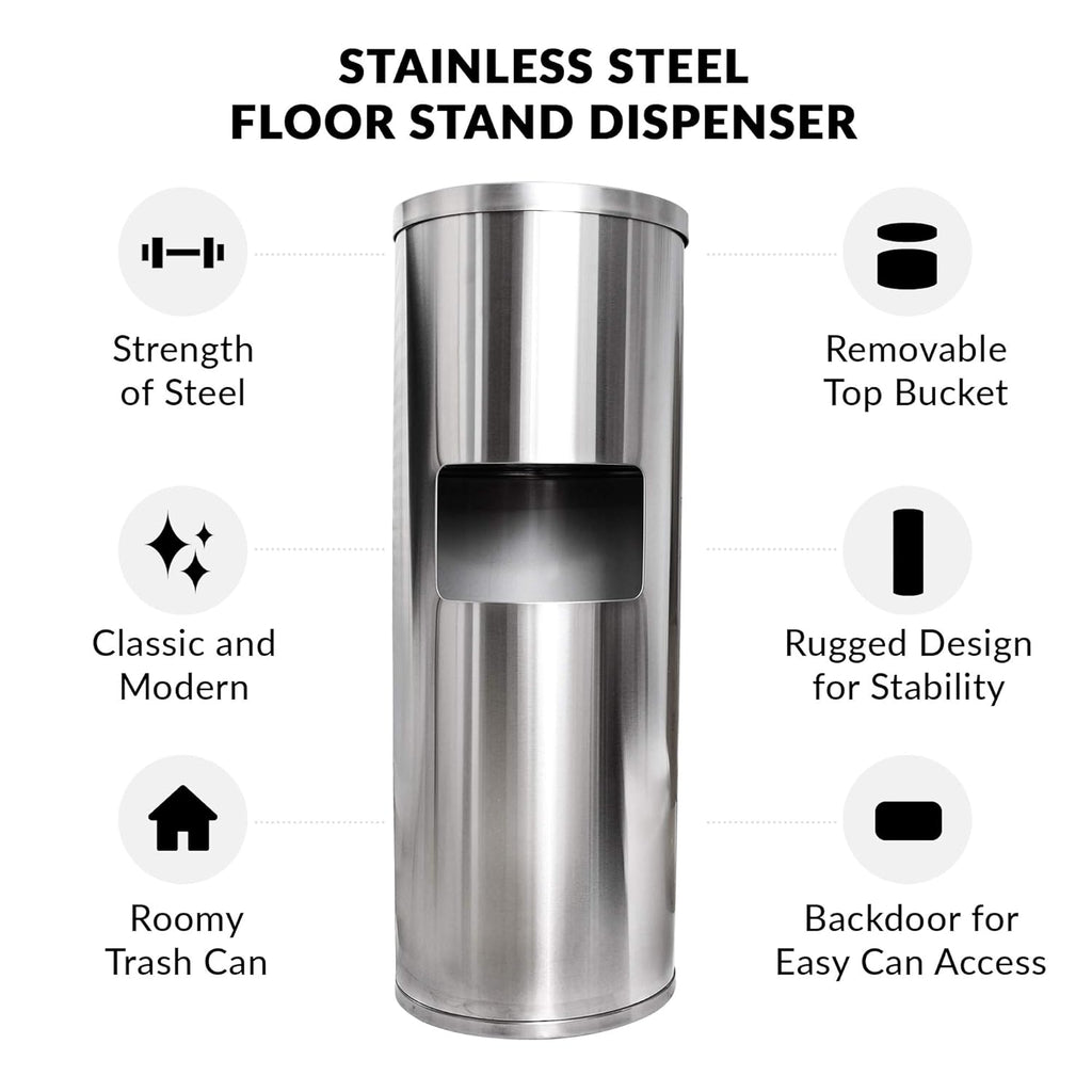 Stainless Steel Floor Stand Wipe Dispenser with Built-in Trash Can K52047