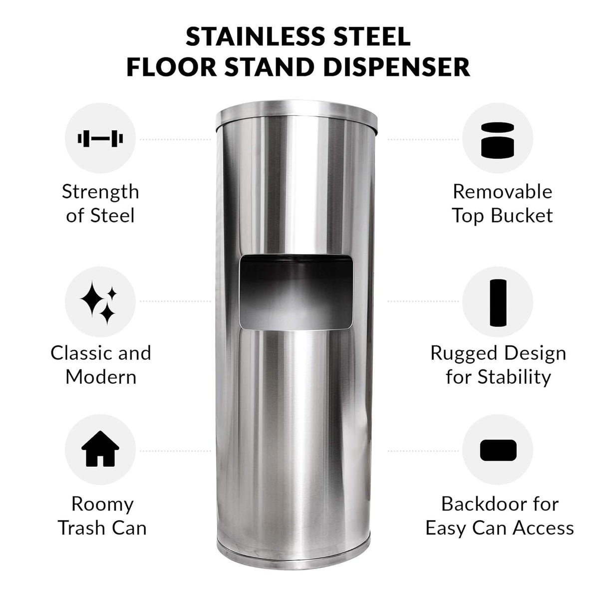 Stainless Steel Floor Stand Wipe Dispenser with Built-in Trash Can K52047