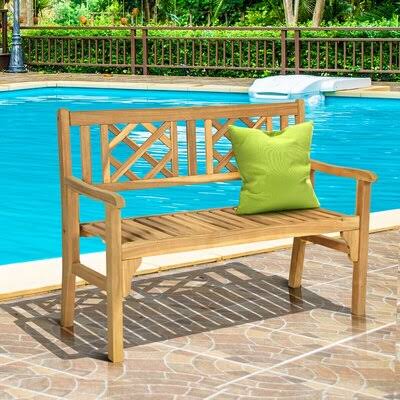 Foldable Patio Bench with Backrest and Armrest A1361