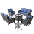6 Pieces Outdoor Patio Furniture with Fire Pit Table Wicker Patio Sectional Sofa with Swivel Chairs A234857