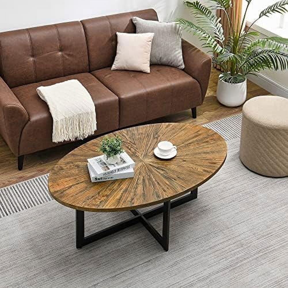 Round Solid Wood Coffee Table with Metal Legs T384