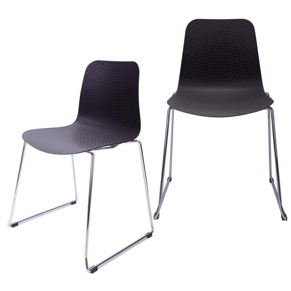 Black Molded Plastic Side Chair with Steel Wire Metal Legs (Set of 2) G273457