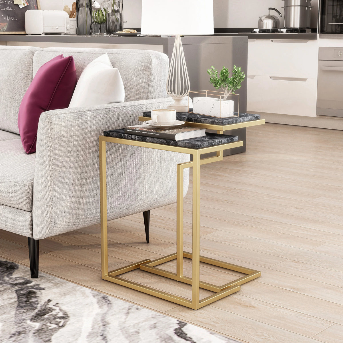 Black Faux Marble 2-Piece Nesting Tables Set G4874