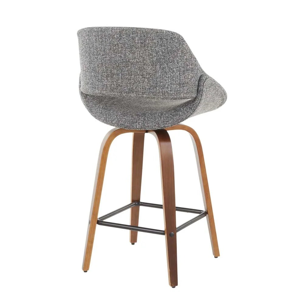 Mid-Century Modern Counter Stool in Walnut and Grey Noise Fabric - Set of 2 C81842