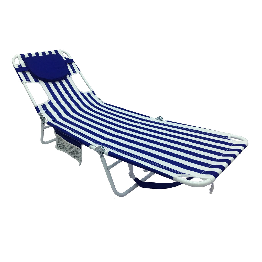 Blue & White Stripe Folding Beach Lounger 2-Pack L666