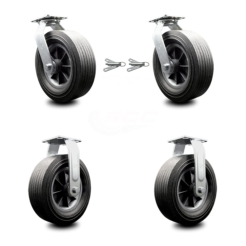 10 Inch Swivel Caster with Brake Semi-Pneumatic Wheel Pack of 2 E785955