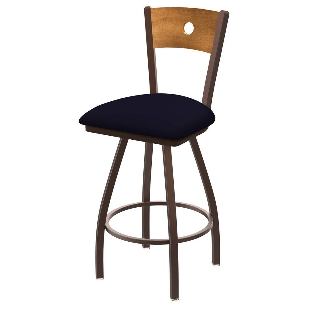 Bronze Swivel Stool with Maple Back and Dark Blue Seat Z422