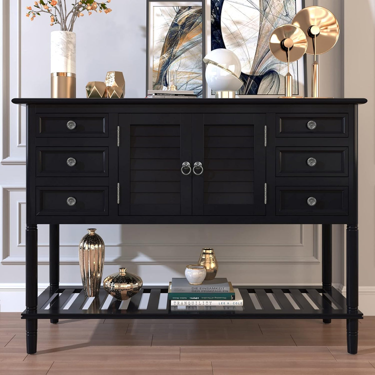 Light Green 6 Drawers Sideboard Cabinet with Bottom Shelf Q3650