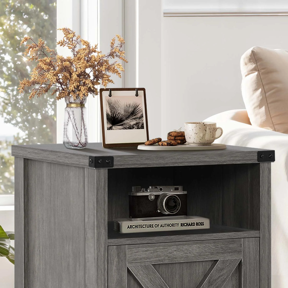 Set of 2 Grey Wash End Table F38685